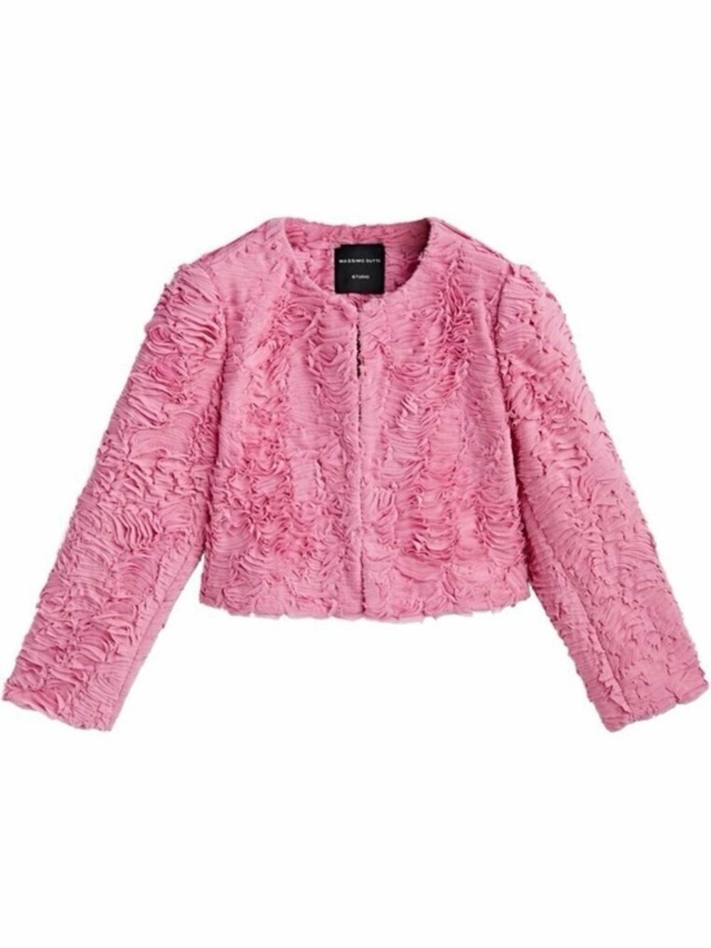 Massimo Dutti Studio NWOT Textured Bouclé Cropped Jacket Bubblegum Pink Medium